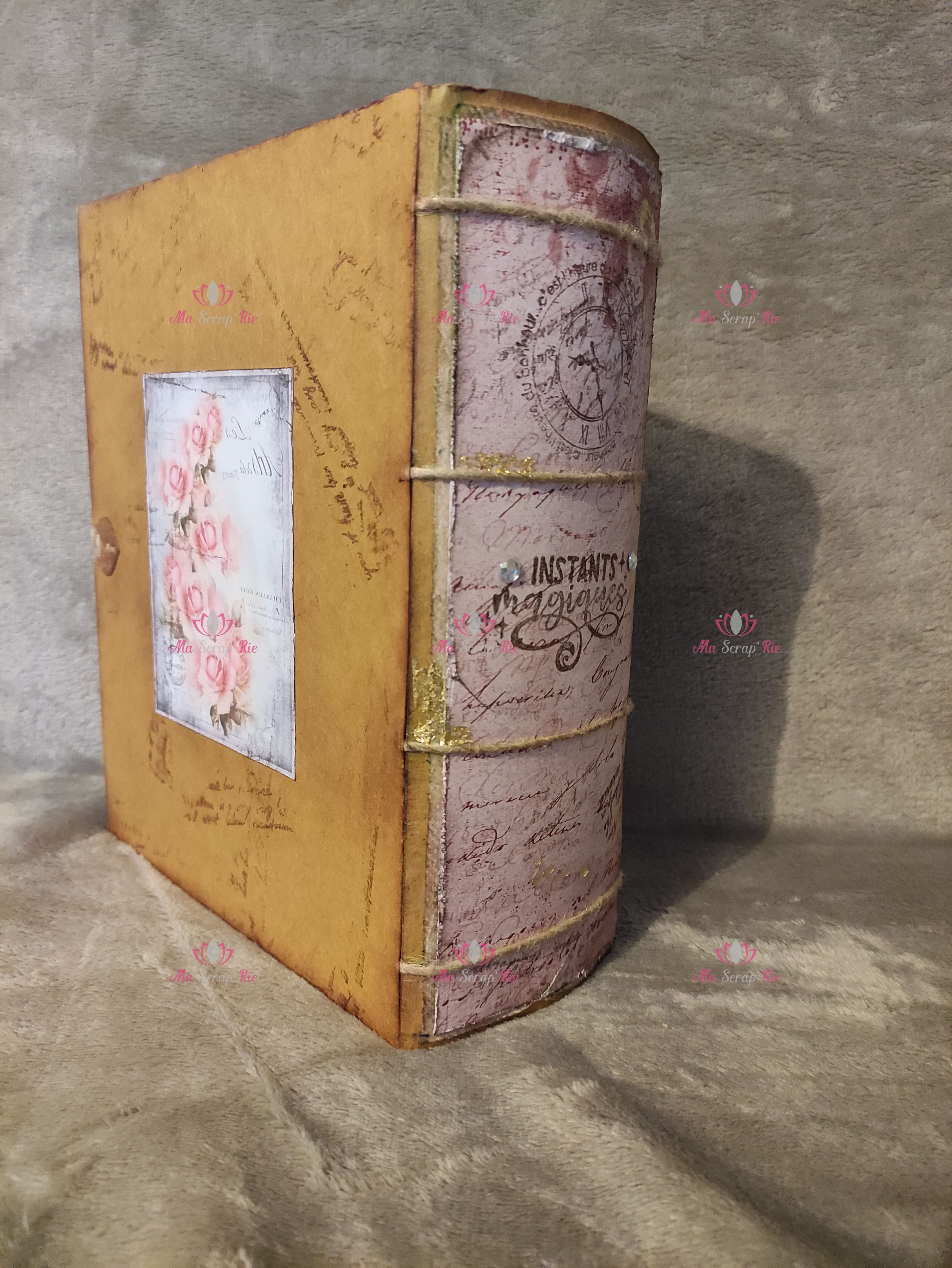 boite, bijoux, vintage, fleurs, roses, livre, carton, papier, ruban, strass