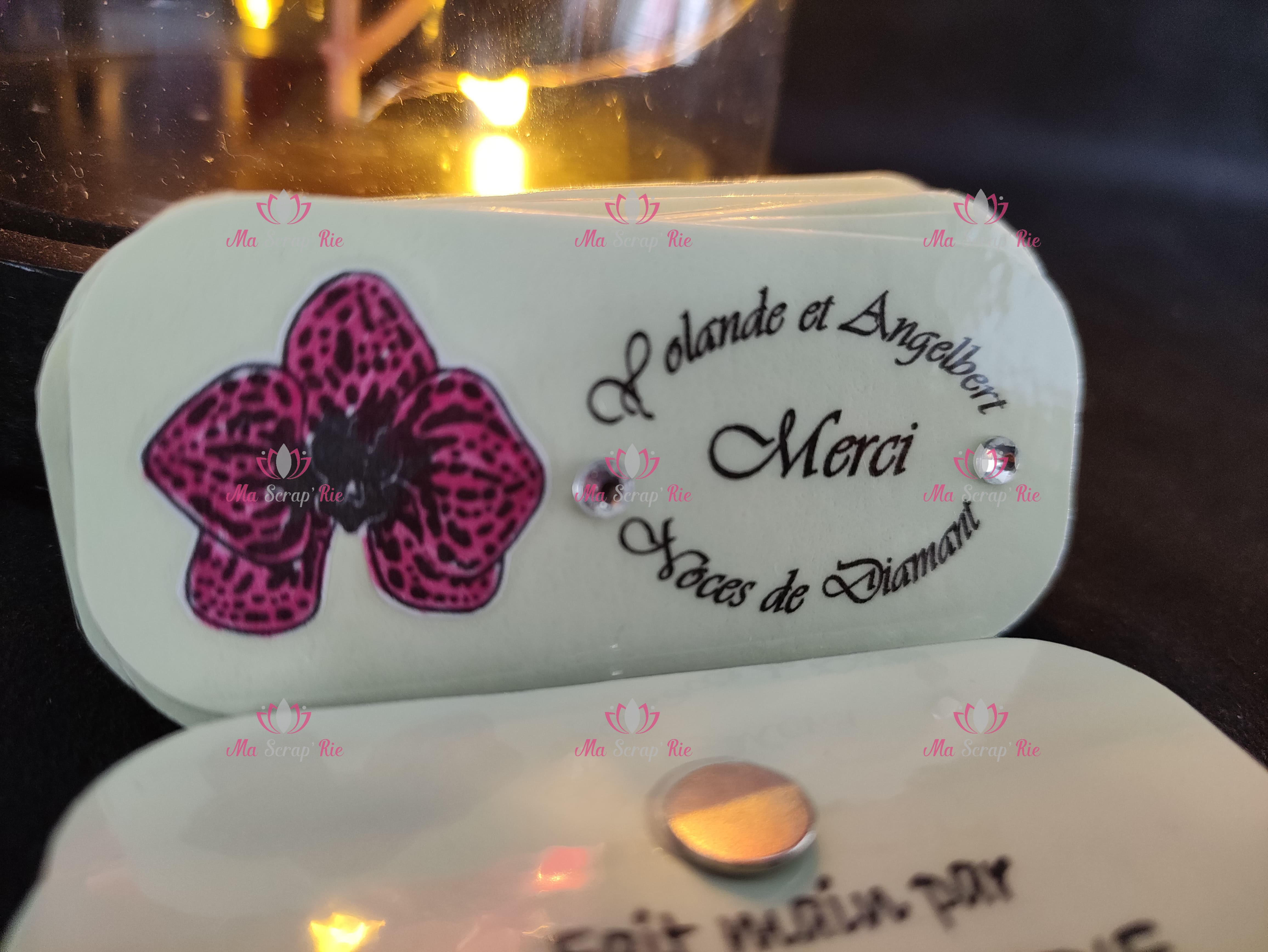 invités, magnet, cadeau, noces, diamant, orchidée