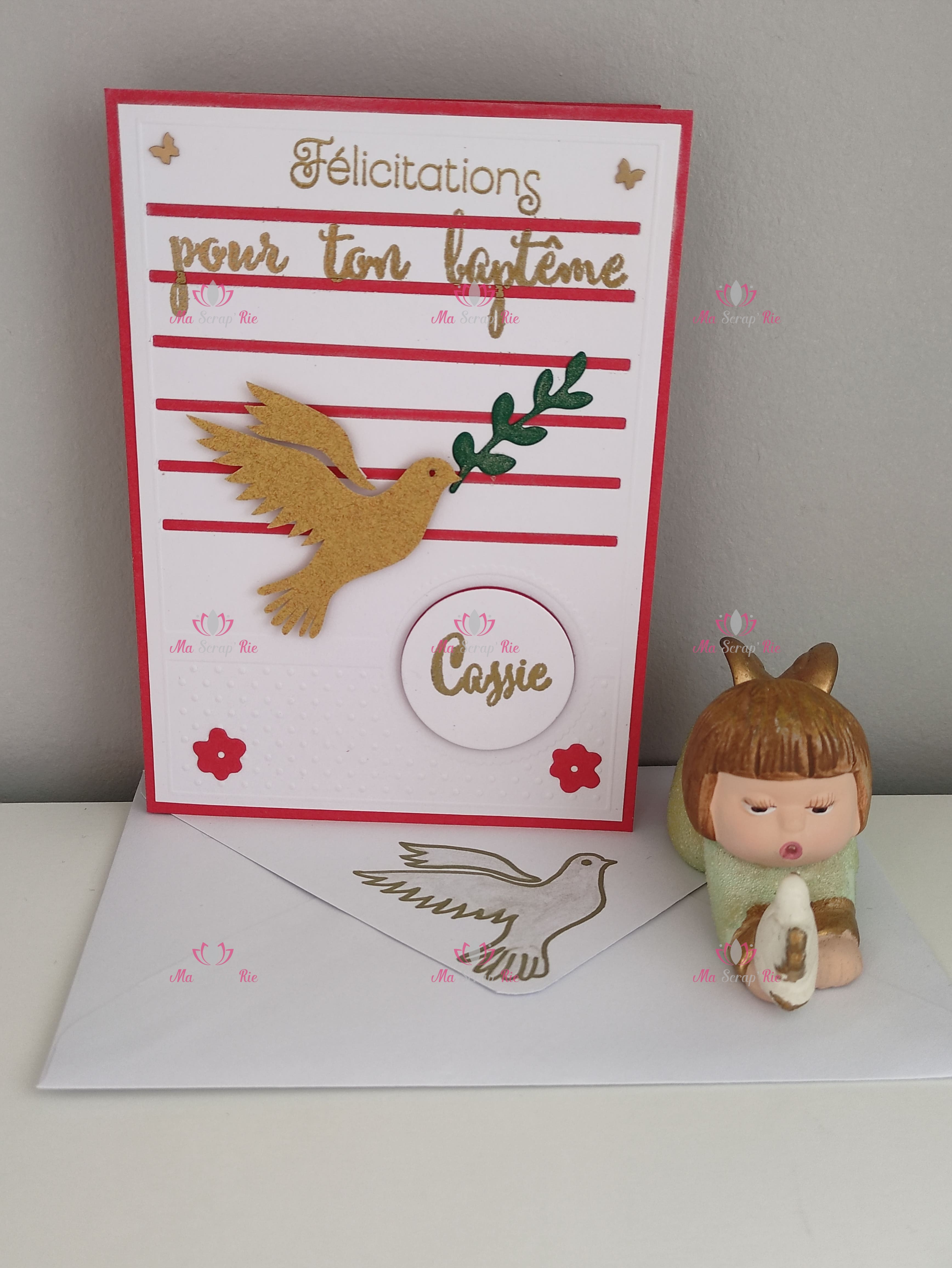 carte, baptême, cadeau, colombe, offrir, invité