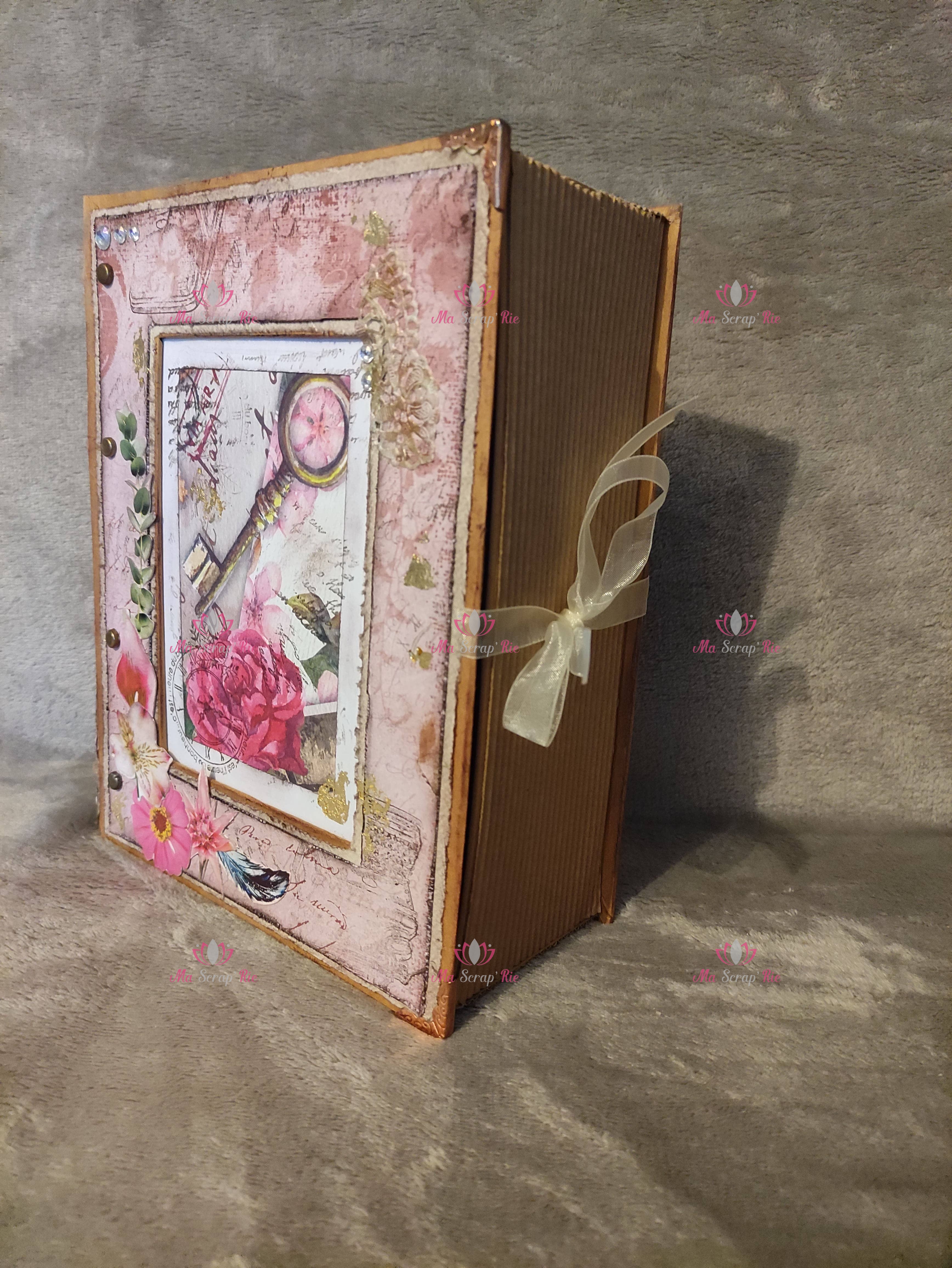 boite, bijoux, vintage, fleurs, roses, livre, carton, papier, ruban, strass